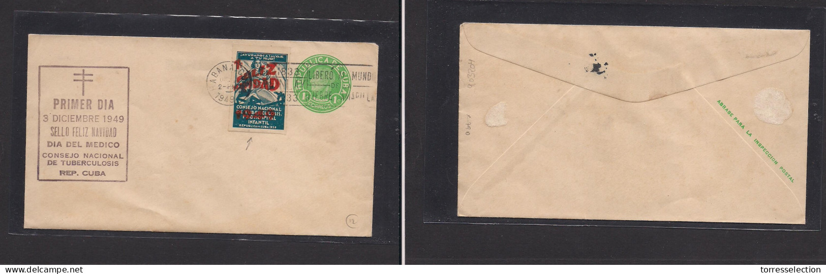 CUBA. Cuba - Cover - 1949 Habana Tubercolsis Pre-cancelled + Adtl Stat Env. Easy Deal. XSALE. - Other & Unclassified