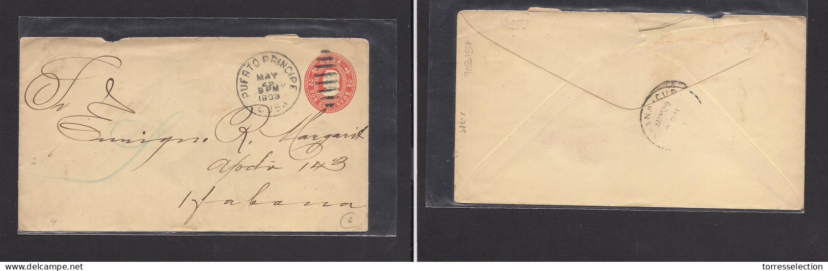 CUBA. Cuba - Cover - 1903 Puerto Principe To Habana 2c Red Stat Env, Fine Used. Easy Deal. XSALE. - Other & Unclassified