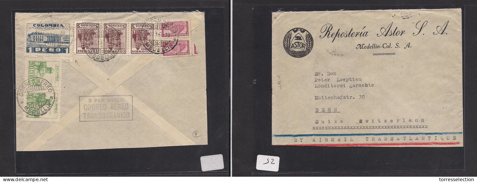 COLOMBIA. Colombia - Cover - 1947 Medellin Switz Bern Mult Fkd Env Airmail Nr. 3 Transoceanico. Easy Deal. XSALE. - Colombia