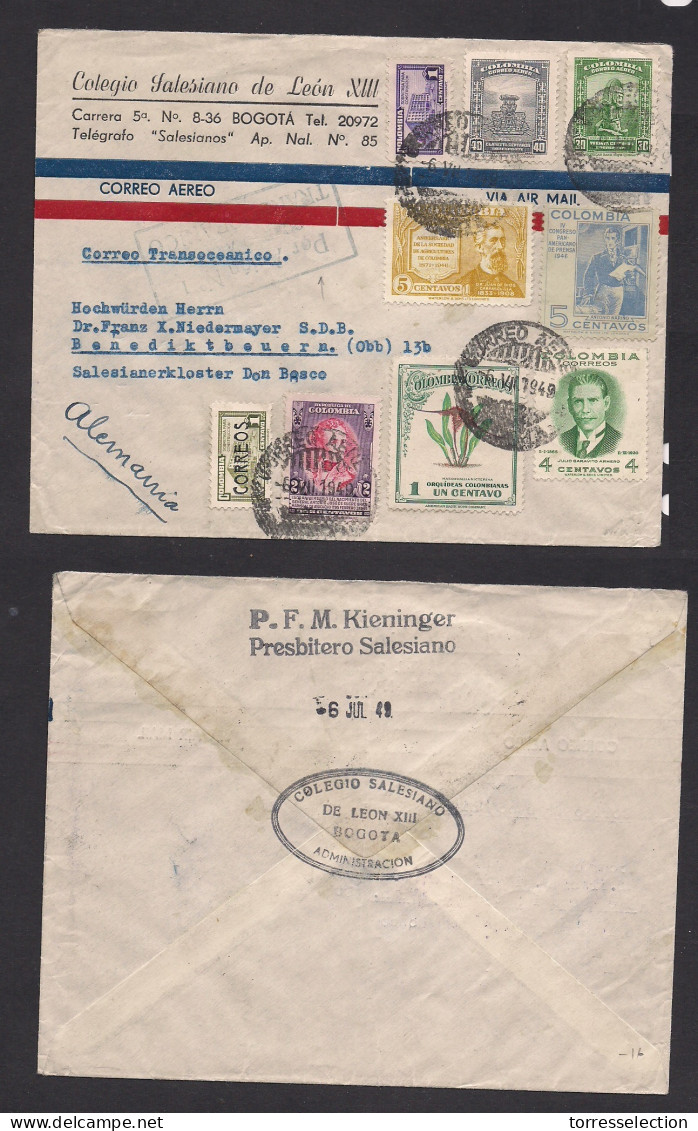 COLOMBIA. 1949 (6 July) Bogota - Germany, Benediktobewern "Transoceanico Nº1 Avion" Air Multifkd Env. Correo Salesiano.  - Colombia