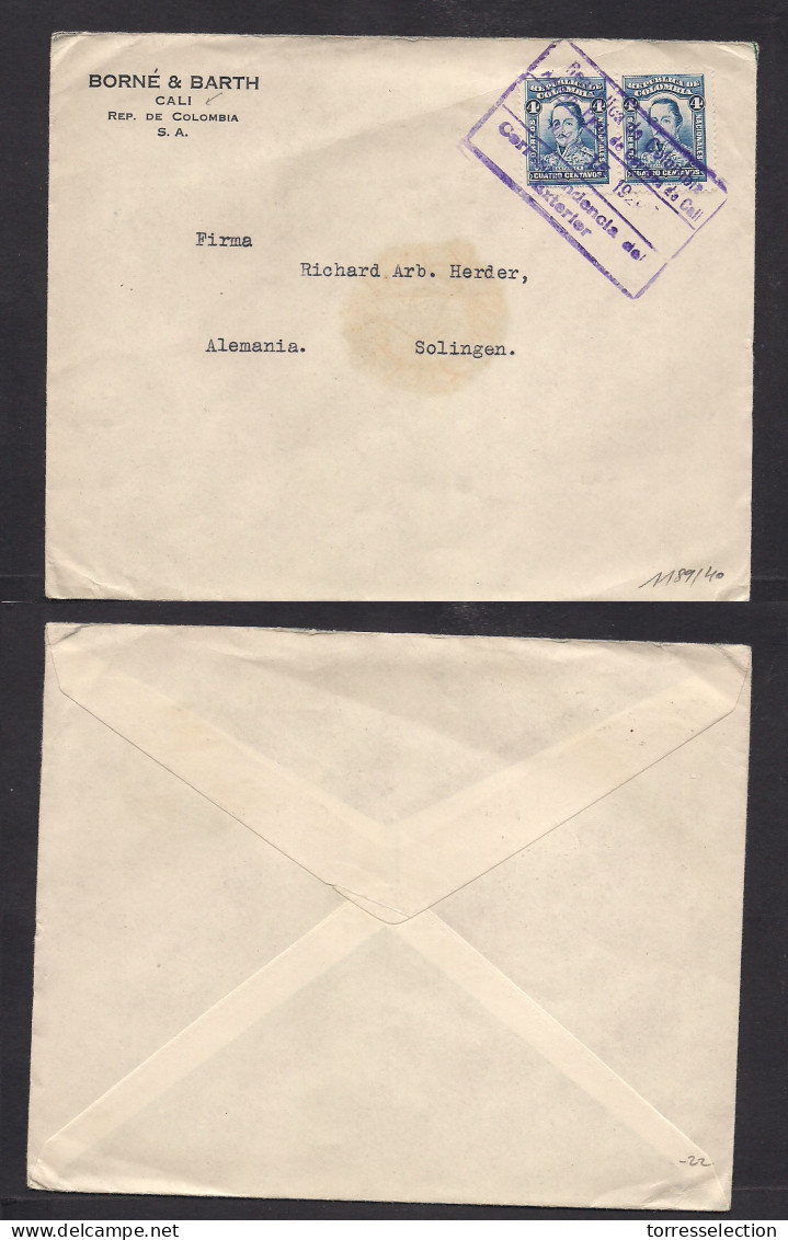 COLOMBIA. 1929 (Marzo 15) Cali - Alemania, Solingen. Comercial Multifkd Env. XSALE. - Colombia