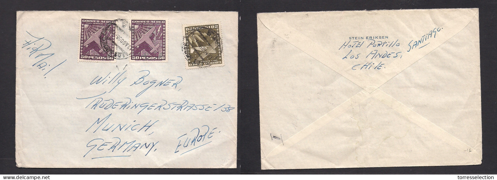 Chile - XX. 1956 (13 Aug) Los Andes - Germany, Munich. Air Multifkd Env At 120 Pesos Rate. XSALE. - Chile