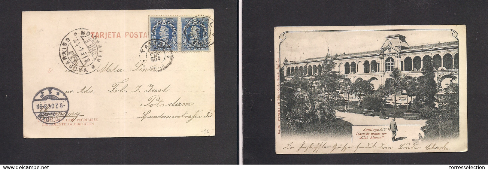 Chile - XX. 1904 (5 Ene) Taltal - Postdam, Germany (9 Feb) 10c Rate Multifkd Early Ppc. Club Aleman. Fine. XSALE. - Chile