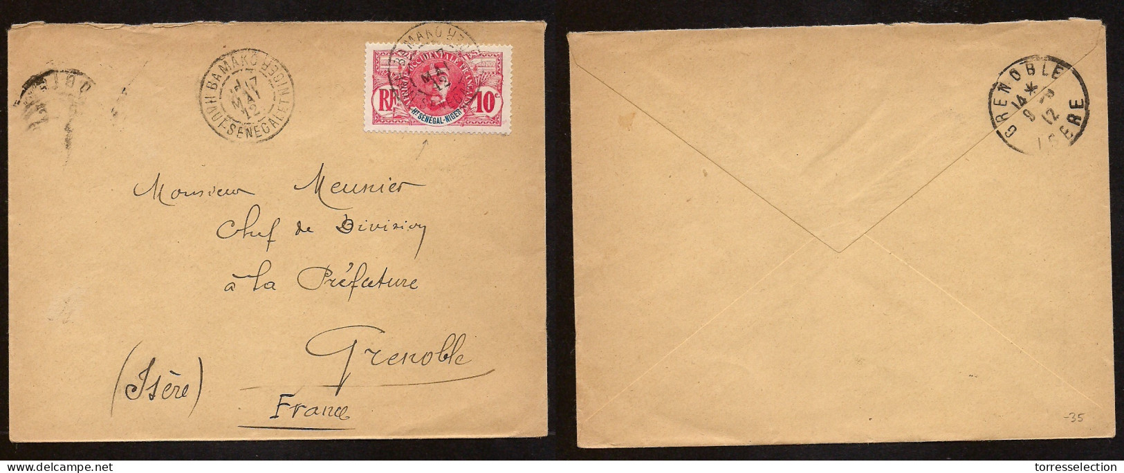 FRC - Niger. 1912 (17 May) Senegal And Niger. Bamako - France, Grenoble. 10c Red Fkd Env, Tied Cds. VF. XSALE. - Other & Unclassified