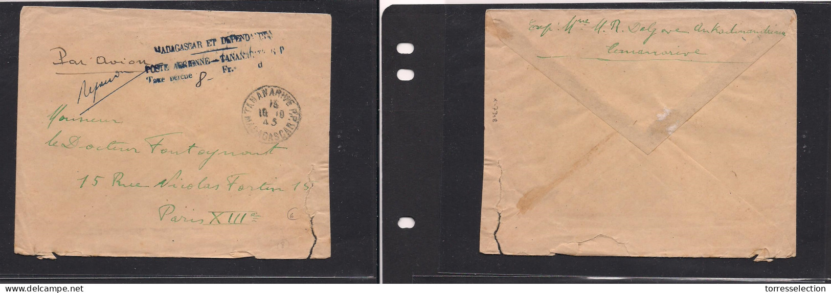 FRC - Madagascar. FRC Madagascar Cover 1945 Tananarive To Paris Air FM Cacheted Env. Easy Deal. XSALE. - Sonstige & Ohne Zuordnung