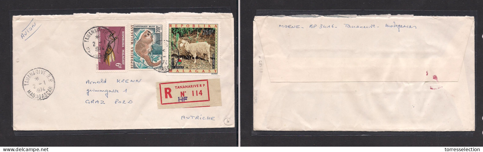 FRC - Madagascar. FRC Madagascar - Cover - 1974 Tananarive To Austria Registr Mult Fkd Env. Easy Deal. XSALE. - Other & Unclassified