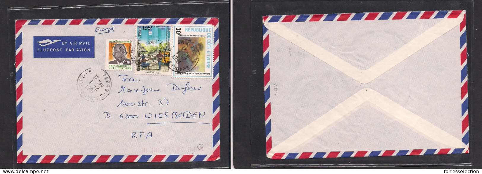 FRC - Ivory Coast. FRC Ivory Coast - Cover - 1991 San Pedro To Germany Wiesbaden Air Fkd Env. Easy Deal. XSALE. - Sonstige & Ohne Zuordnung