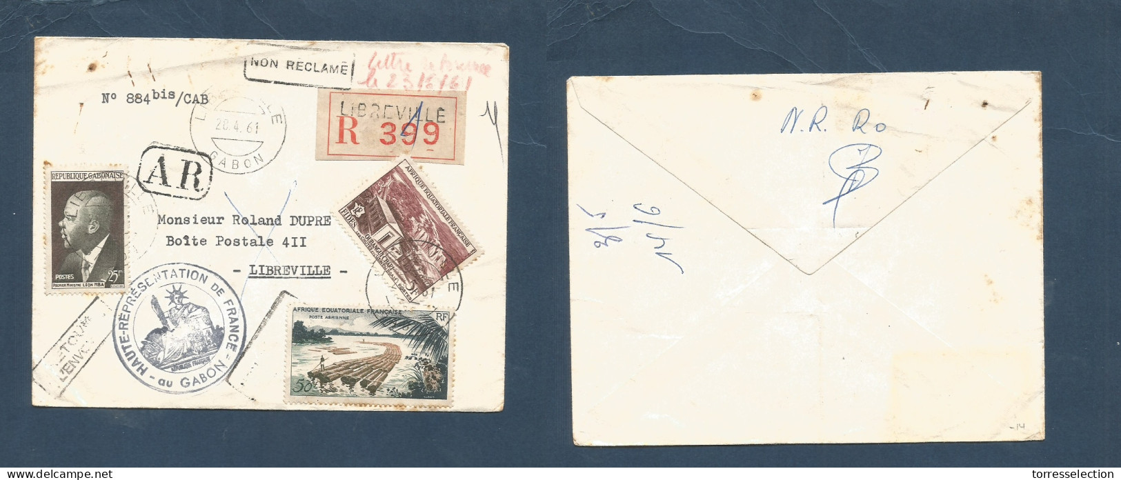 FRC - Gabon. 1961 (28 Apr) Libreville Local Registered AR. Multifkd Env, Cacheted At 80fr Rate + Return Cachets. XSALE. - Other & Unclassified