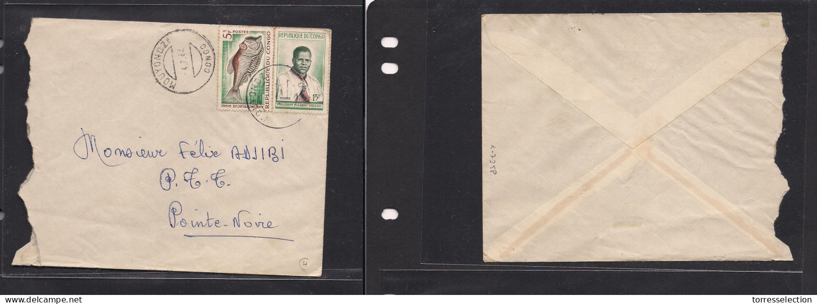 FRC - Congo. FRC French Congo 1cover 1962 Mouyondzi To Pointe Noire Local Mult Fkd Env Fish+President. Easy Deal. XSALE. - Andere & Zonder Classificatie