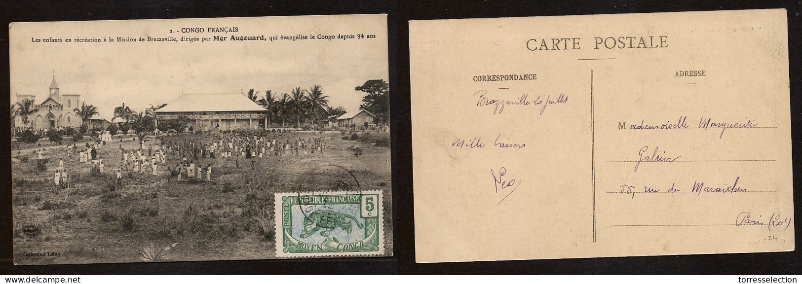 FRC - Congo. 1912 (June) Brazaville - Paris, France. Mission Photo Card Single 5c Fkd. XSALE. - Autres & Non Classés