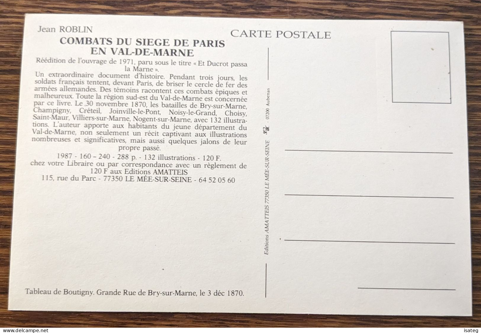 Carte Postale "Jean Roblin - Les Combats Du Siège De Paris" - Non Classés