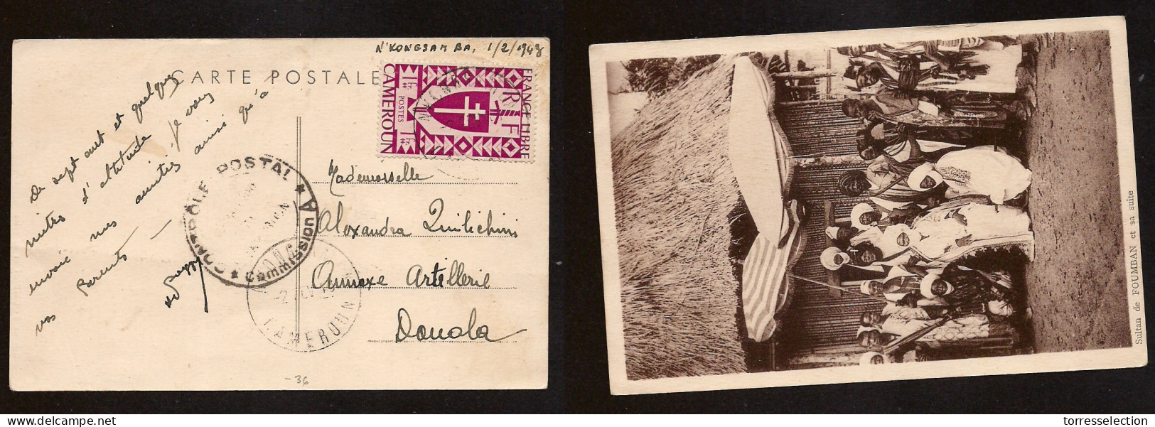 FRC - Cameroun. 1943 (1-2 Feb) N'konsamBa - Douala. Local Fkd Ppc + Censor Cachet. Sultan Fonmban. VF Usage. XSALE. - Otros & Sin Clasificación