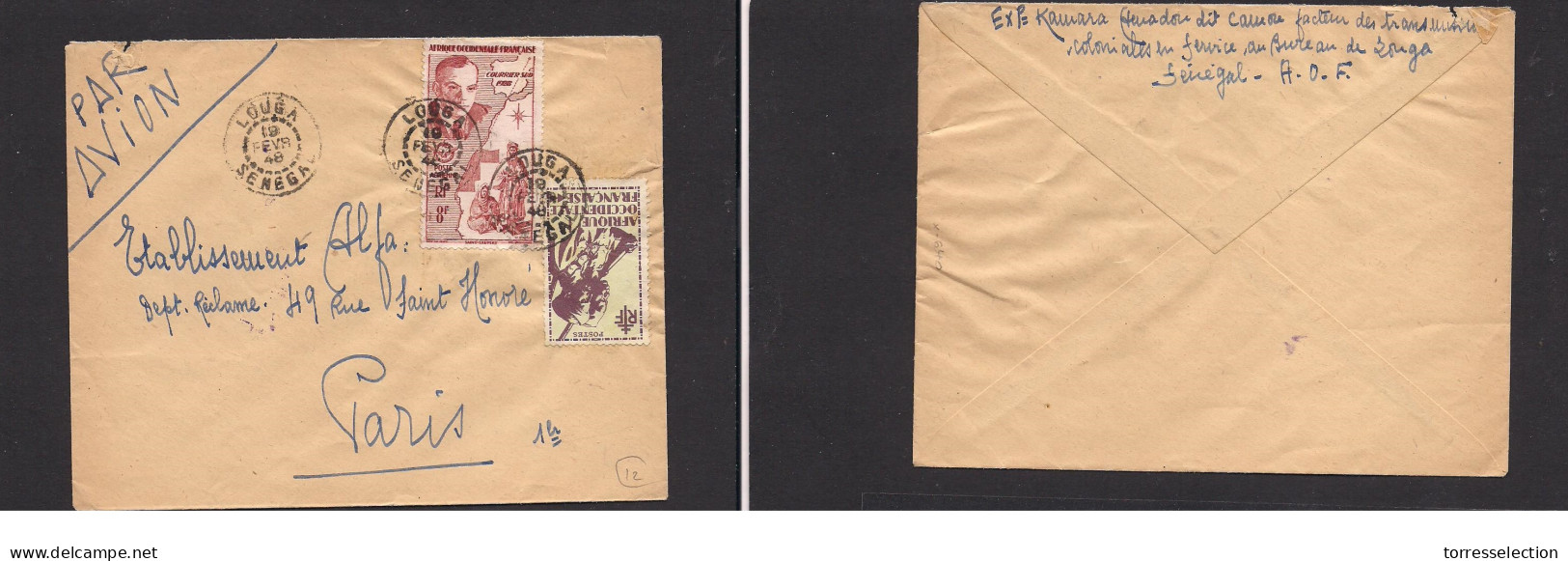 FRC - AEF. FRC AOF -  Cover - 1948 Louga Senegal To Paris Mult Fkd Air Env. Easy Deal. XSALE. - Other & Unclassified