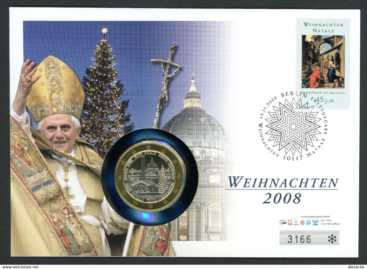 Vatikan 2008 Numisbrief Mit Medaille Papst Benedikt XVI. Weihnachten ST (M4667 - Ohne Zuordnung