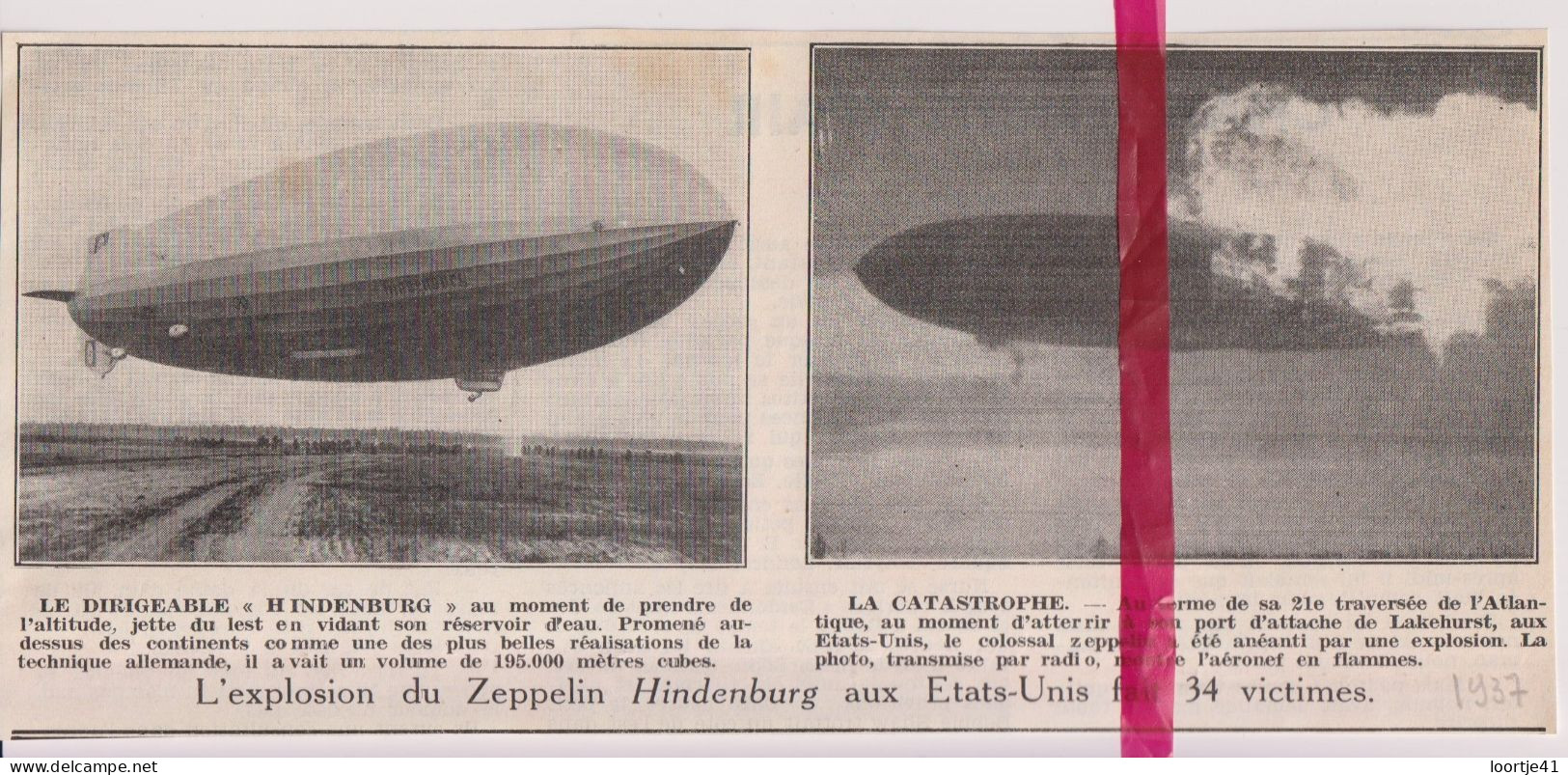 Lakehurst - Catastrphe Zeppelin Dirigéable Hindenburg  - Orig. Knipsel Coupure Tijdschrift Magazine - 1937 - Non Classés