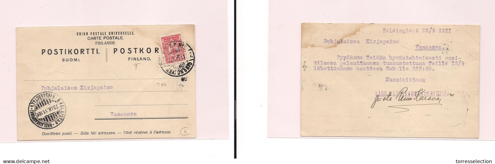FINLAND. 1911 - Tpo Num. 5 To Vaasassa - Fkd Card. Easy Deal. XSALE. - Other & Unclassified