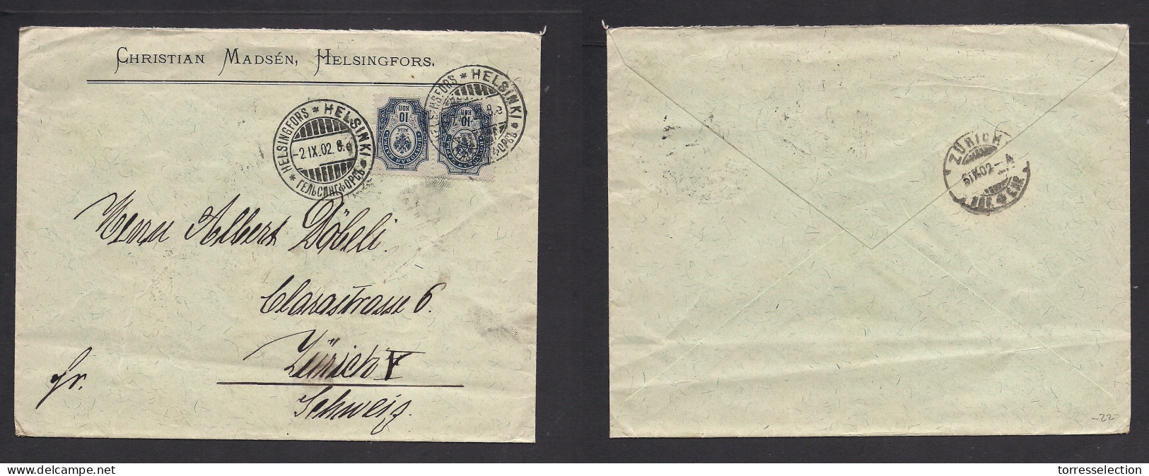 FINLAND. 1902 (3 Sept) Helsinki - Switzerland, Zurich (5 Sept) Rusian Postal Adm. Multifkd Comercial Envelope Tied Cds.  - Sonstige & Ohne Zuordnung