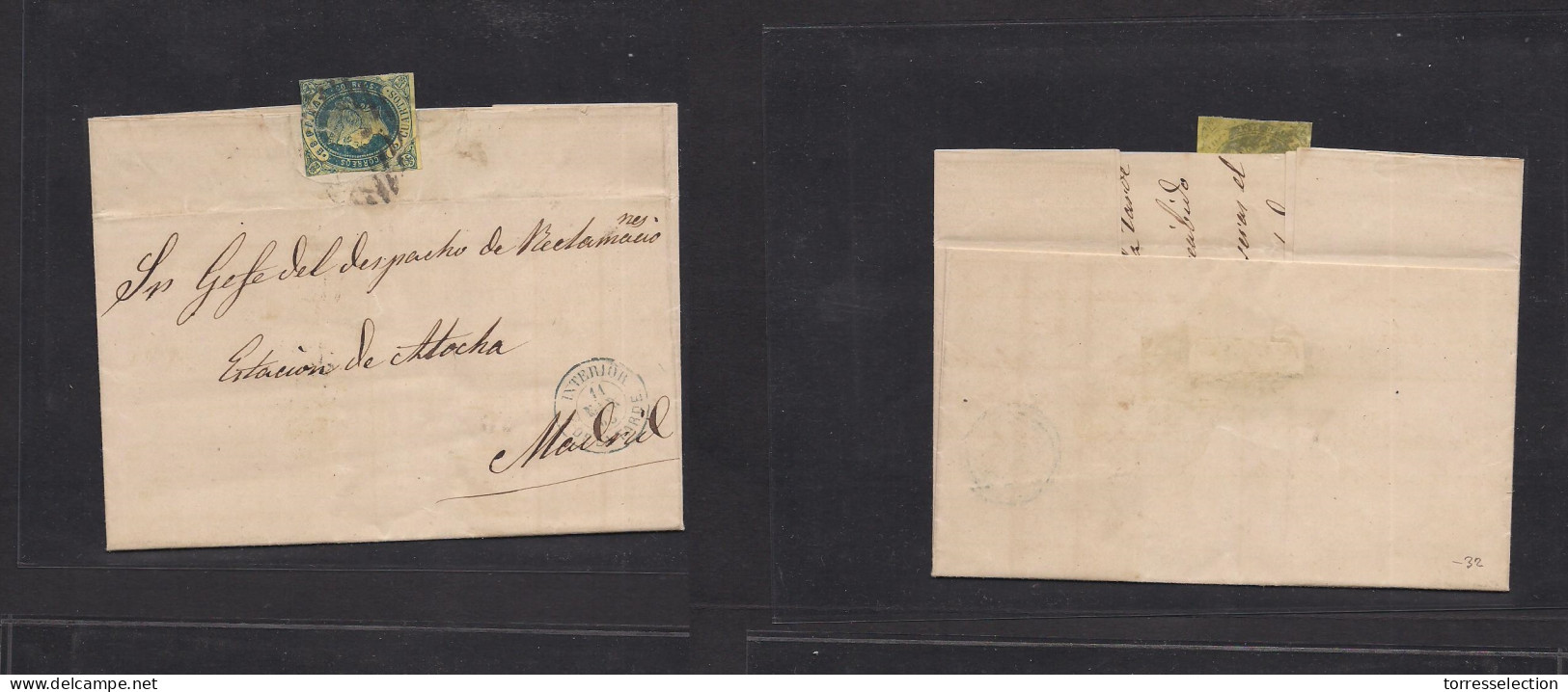 E-ISABEL II. 1863 (11 Marzo) 57º Madrid Correo Local. Carta Completa Franqueo 2c Al Dorso Mat Parrilla Con Cifra Fechado - Sonstige & Ohne Zuordnung