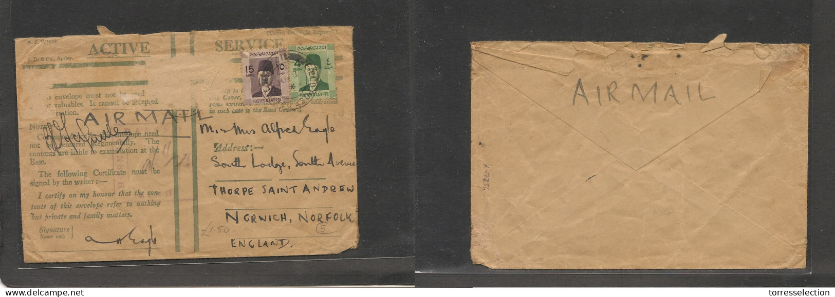 EGYPT. Egypt Cover - 1940 OAS British Forces Fkd Env FPO 171 Fkd Env To Norwich UK XSALE. - Other & Unclassified