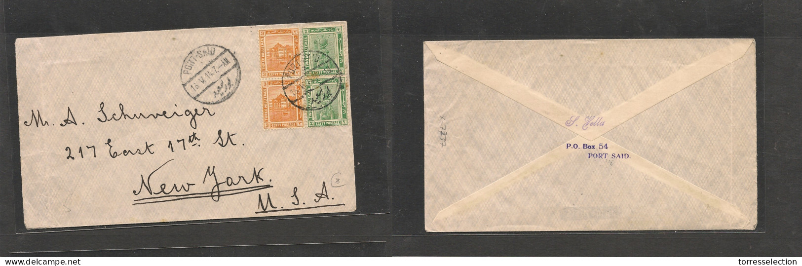 EGYPT. Egypt Cover - 1914 Port Said To USA NY Sphinx Mult Fkd Env, Vf XSALE. - Altri & Non Classificati