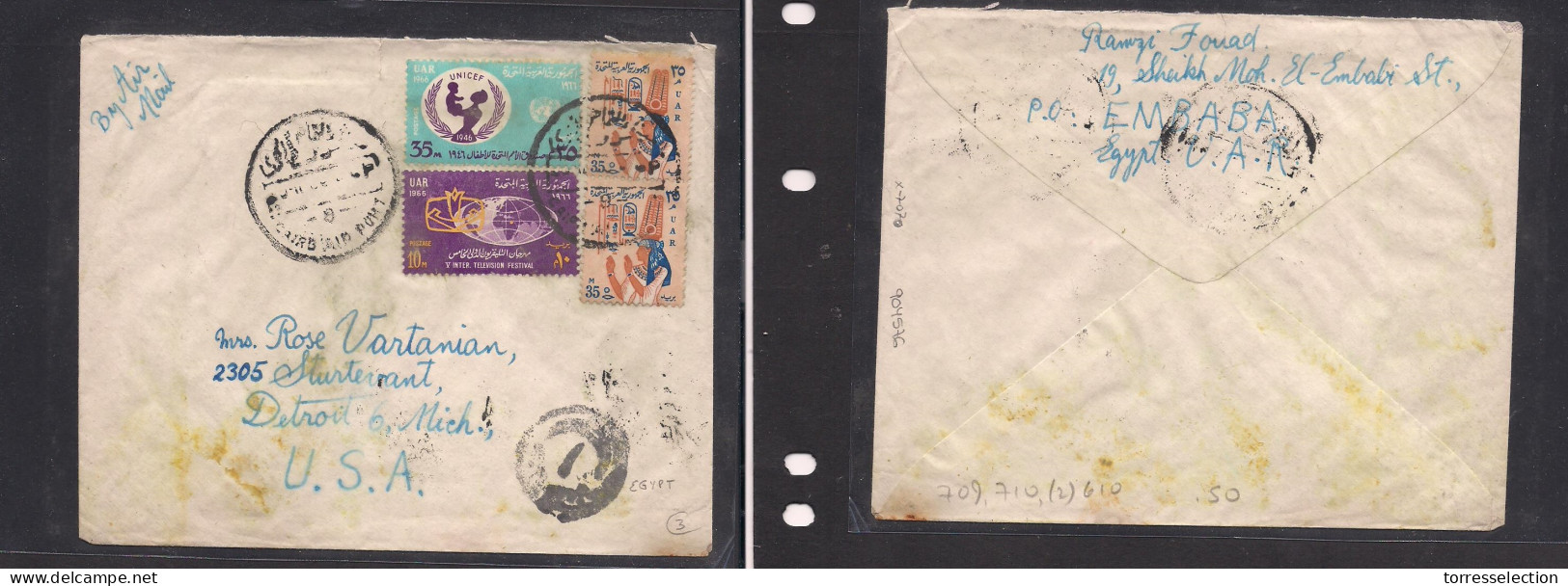 EGYPT. Egypt - Cover - C.1966 Cairo Airport To USA Mich Detroit Air Mult Fkd Env. Easy Deal. XSALE. - Andere & Zonder Classificatie