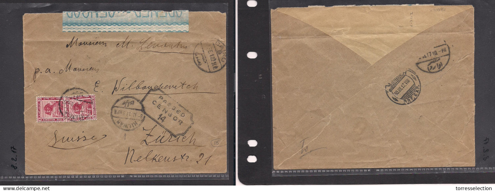 EGYPT. Egypt - Cover - WW1 1917 Cairo To Switz Zurich Mult Fkd Env Censored Label Fine. Easy Deal. XSALE. - Other & Unclassified