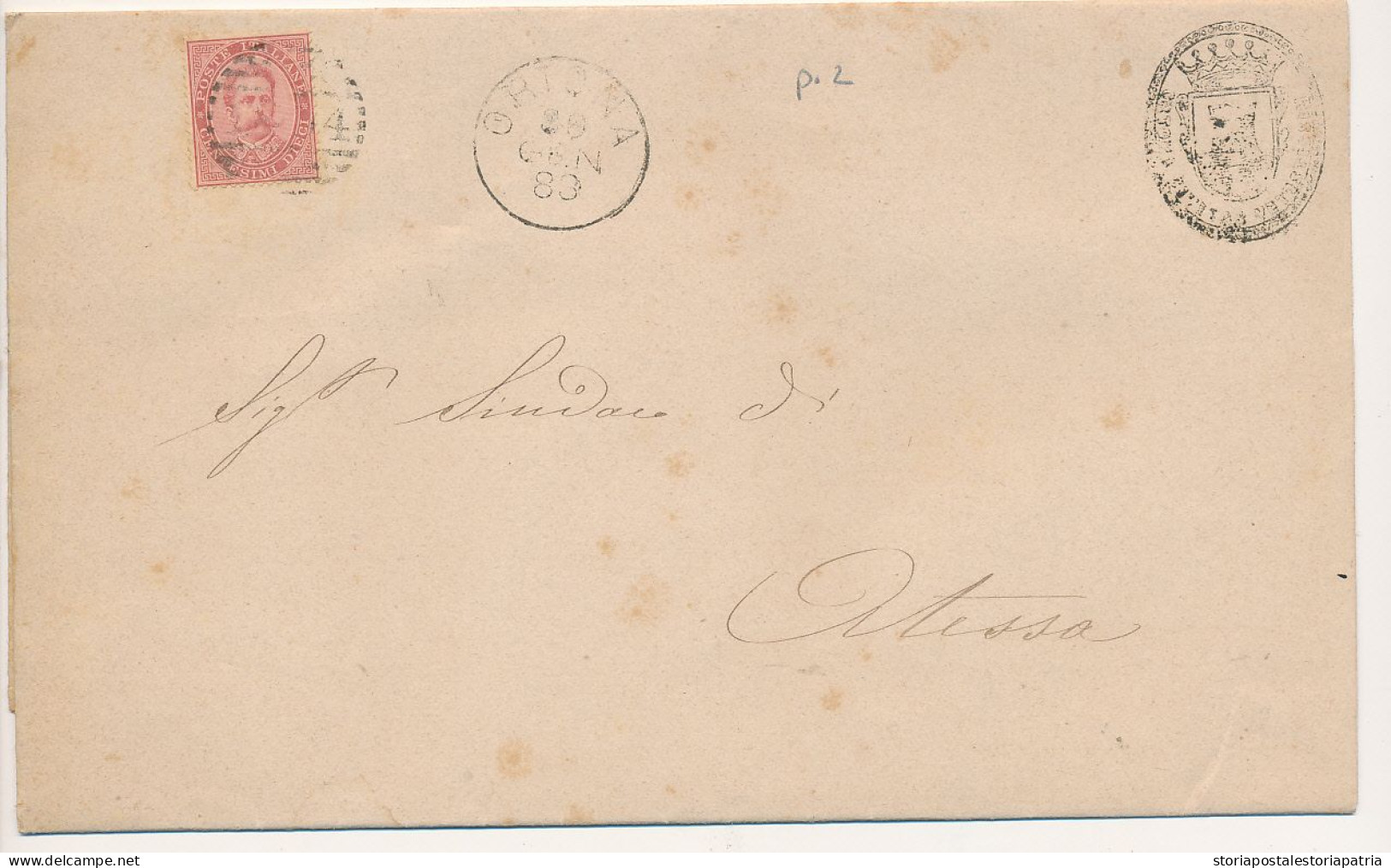 1886 ORTONA CERCHIO GRANDE + NUMERALE A SBARRE + BEL TIMBRO ARALDICO E FIRMA SINDACO - Marcophilie