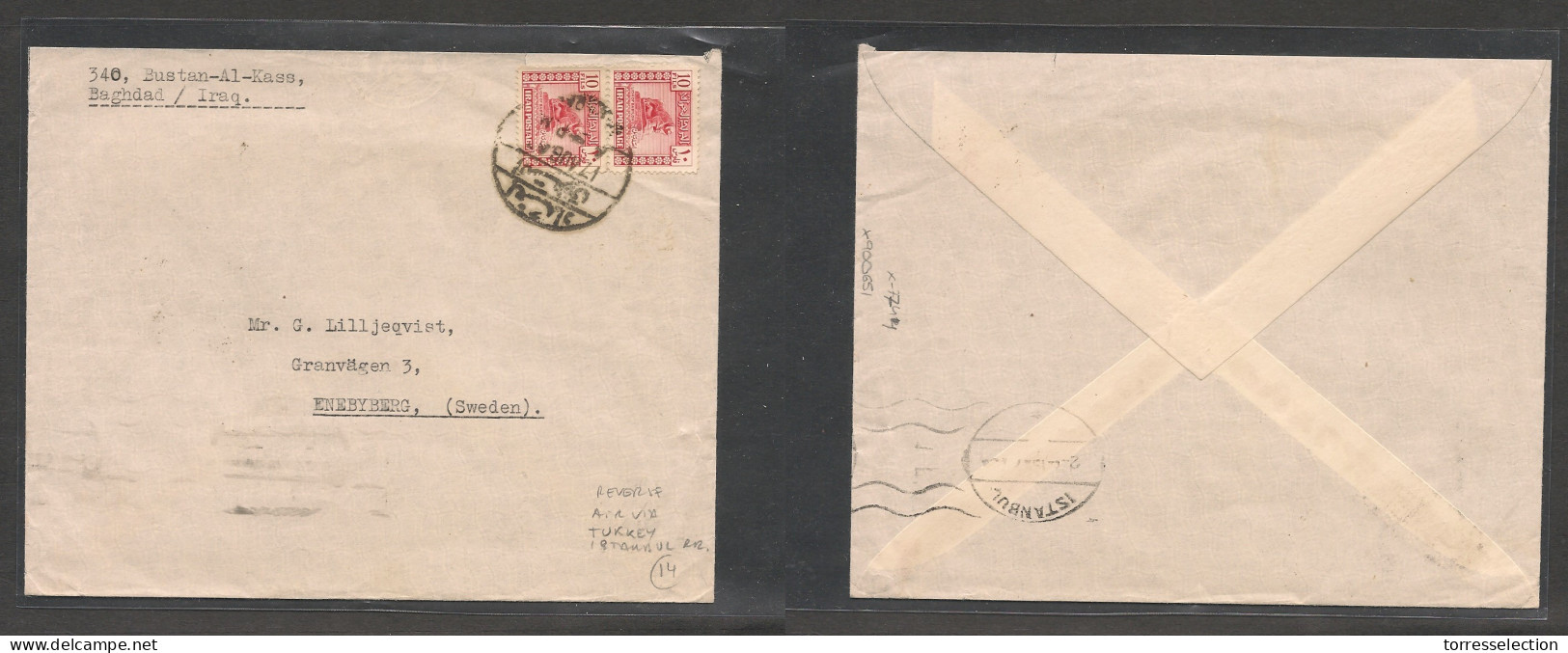 IRAQ. Iraq Cover - 1947 Bagdad To Sweden Enebyberg Mult Fkd Env, Carried Via Air Turkey Istanbul. Ver Interesting Early  - Irak