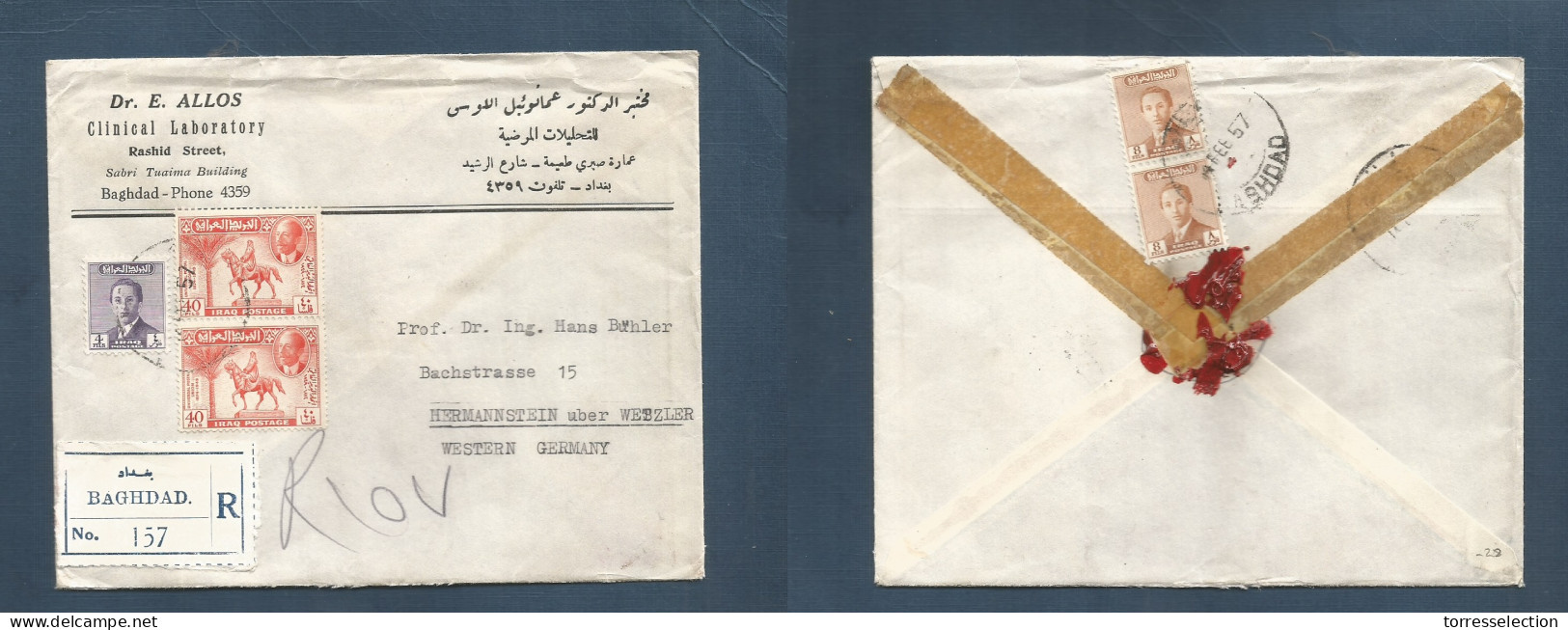 IRAQ. 1957 (14 Febr) Baghdad - West Germany, Hermannstein. Registered Multifkd Env At 84 Fils Rate. Clinical Laboratory. - Irak