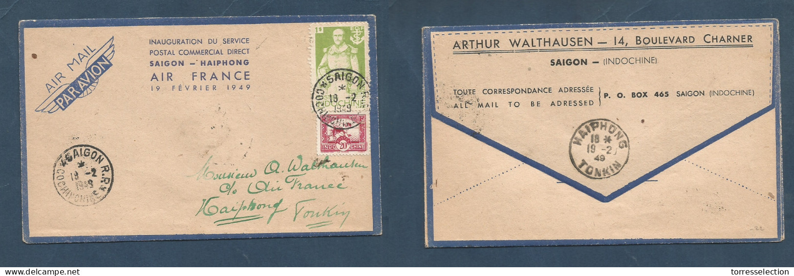 INDOCHINA. 1949 (18 Febr) Saigon - Haiphong (19 Feb) Opening Flight. Multifkd Envelope. Comm Air Lettersheet. Fine. XSAL - Autres - Asie