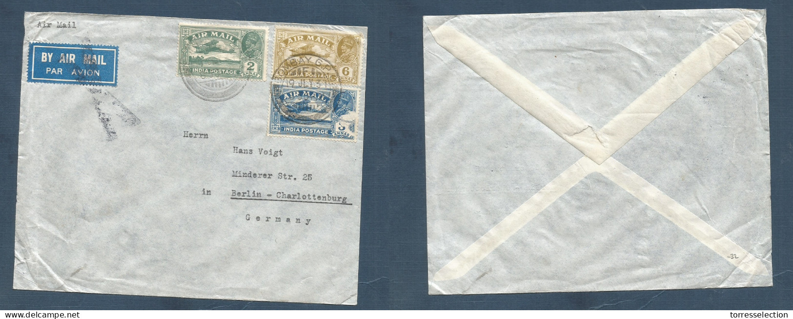 INDIA. 1931 (19 July) Bombay GPO - Germany, Berlin. Air Multifkd Env At 11 Anna Rate. XSALE. - Sonstige & Ohne Zuordnung