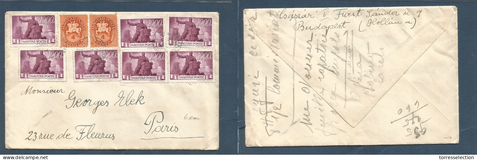 HUNGARY. 1946 (6 Feb) Budapest - Paris, France. Inflation Period. Massive Multifkd Env. XSALE. - Other & Unclassified