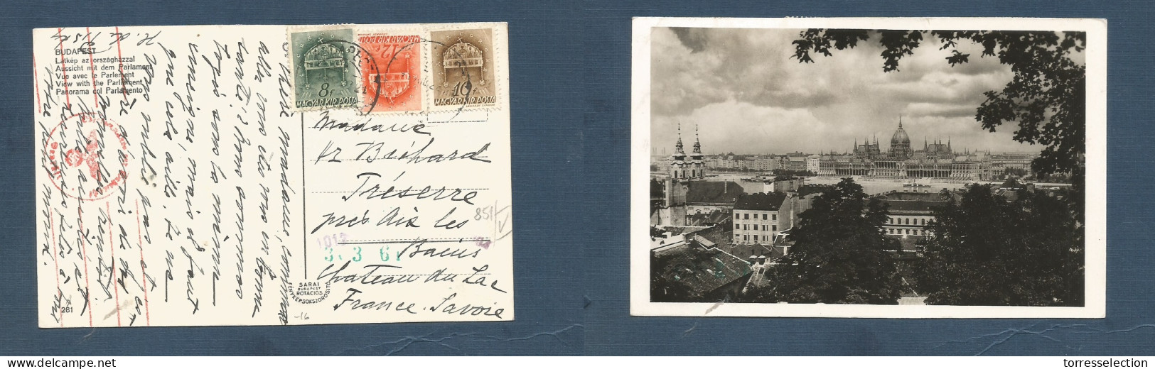 HUNGARY. 1941 (22 Dec) Budapest - France, Treserne. Tricolor Nazi Censored Multifkd Ppc, Cds. XSALE. - Other & Unclassified