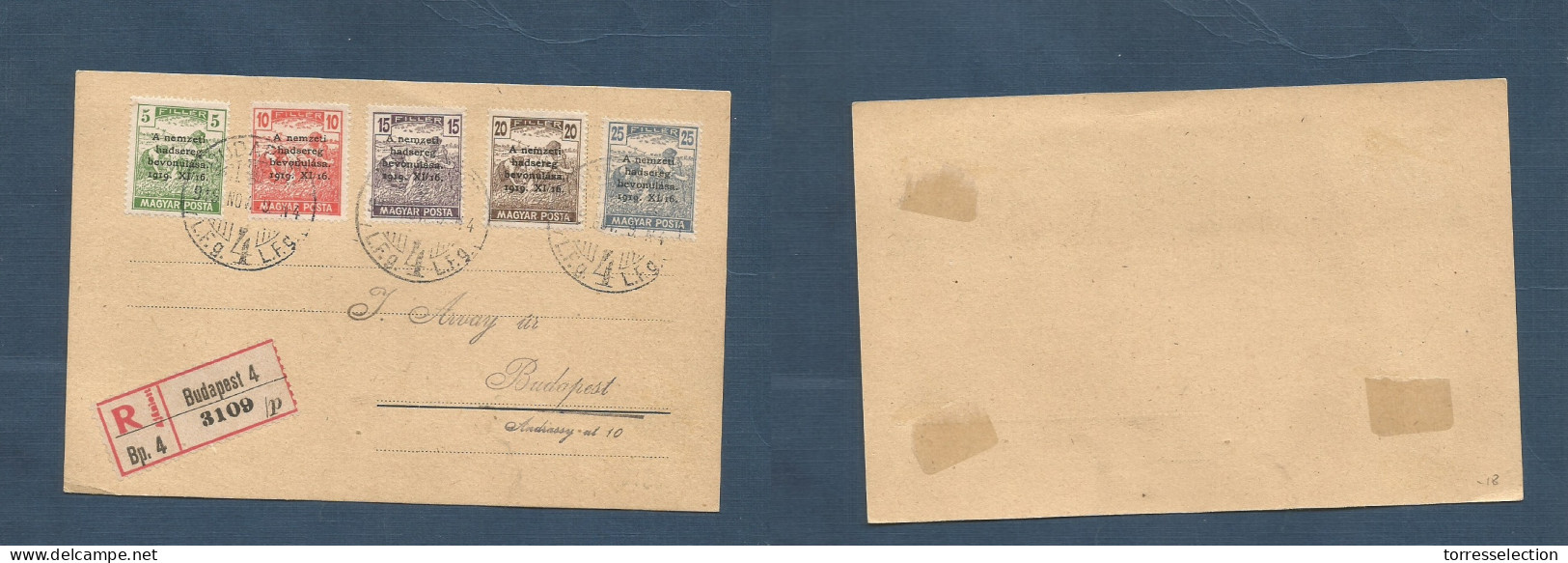 HUNGARY. 1919 (9 Nov) Budapest. Local Registered Card, Ovptd Issue. 4 Diff Values. XSALE. - Sonstige & Ohne Zuordnung
