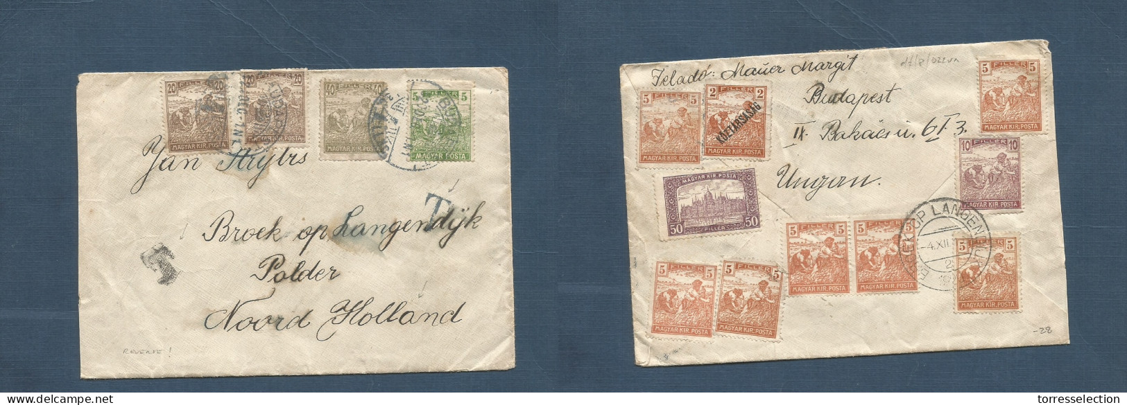 HUNGARY. 1920 (2 Dec) Budapest - Netherlands, Polder (4 Dec) Front And Reverse Multifkd Env + Taxed Cachet. XSALE. - Andere & Zonder Classificatie