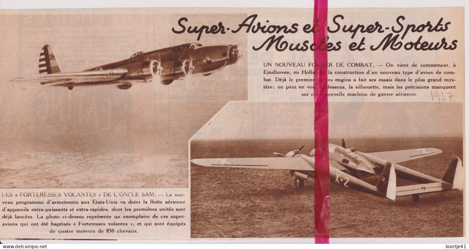 Eindhoven - Nieuwe Fokker, Super Avions  - Orig. Knipsel Coupure Tijdschrift Magazine - 1937 - Non Classés