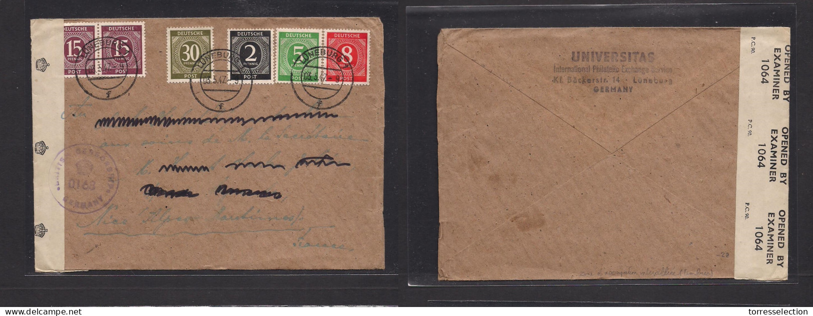 GERMANY - XX. 1947 (3 May) Luneburg - France, Nice. Multifkd Env + Censored. Fine. XSALE. - Altri & Non Classificati