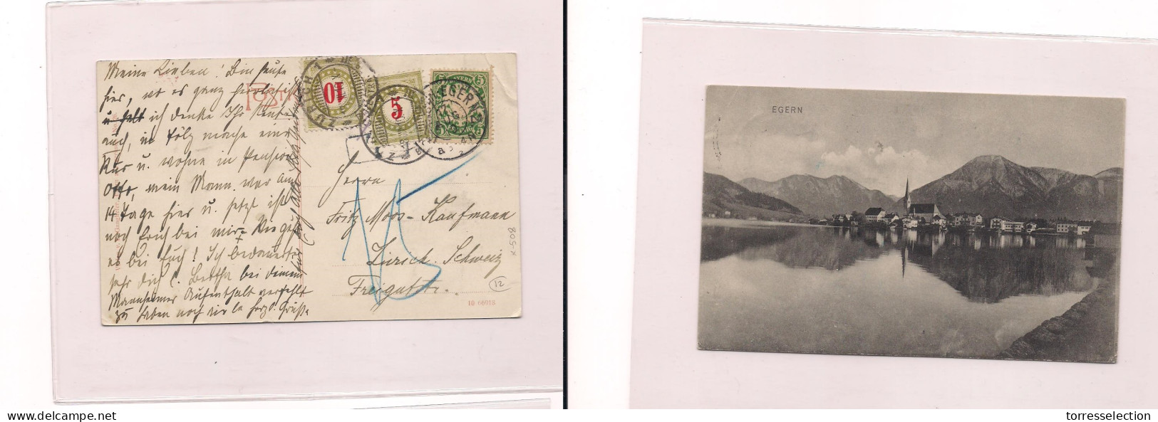 GERMANY. Germany - Cover -1910 Egern Bayern To Switz Zurich Fkd Card, Taxed And Swiss Post Dues, Tied +charged, Fine. Ea - Other & Unclassified