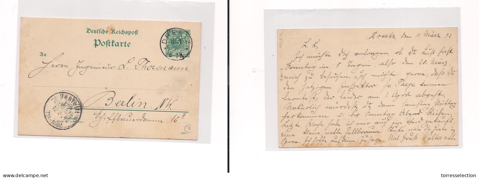 GERMANY. Germany - Cover -1892 Dreetz To Berlin Stat Card, Fine. Easy Deal. XSALE. - Other & Unclassified