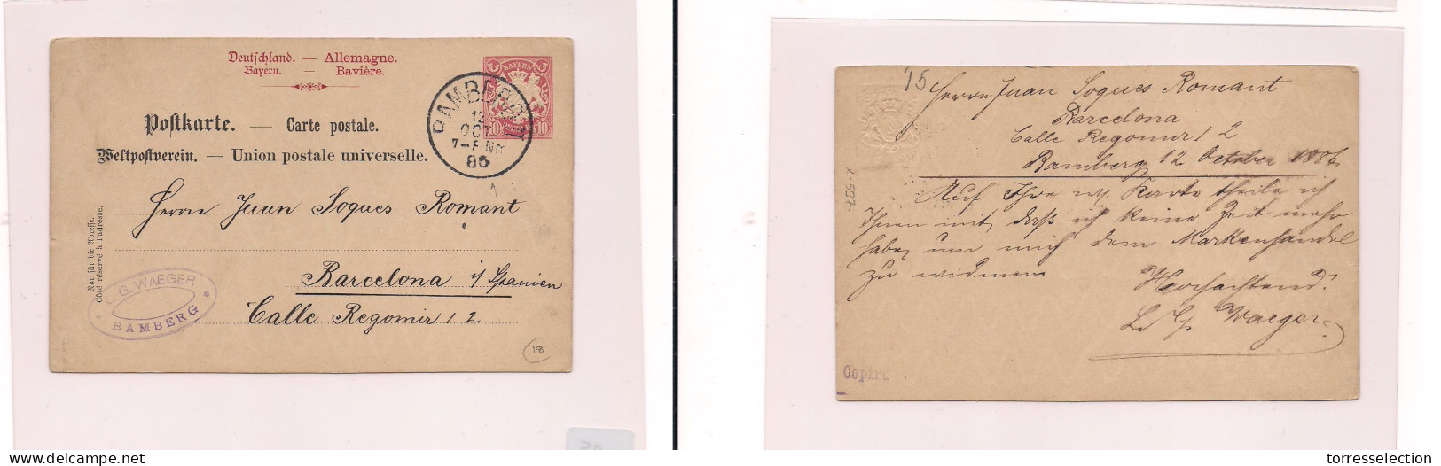 GERMANY. Germany - Cover -1885 Bayern Bamberg To Barcelona Spain Stat Card, Fine Used. Easy Deal. XSALE. - Altri & Non Classificati
