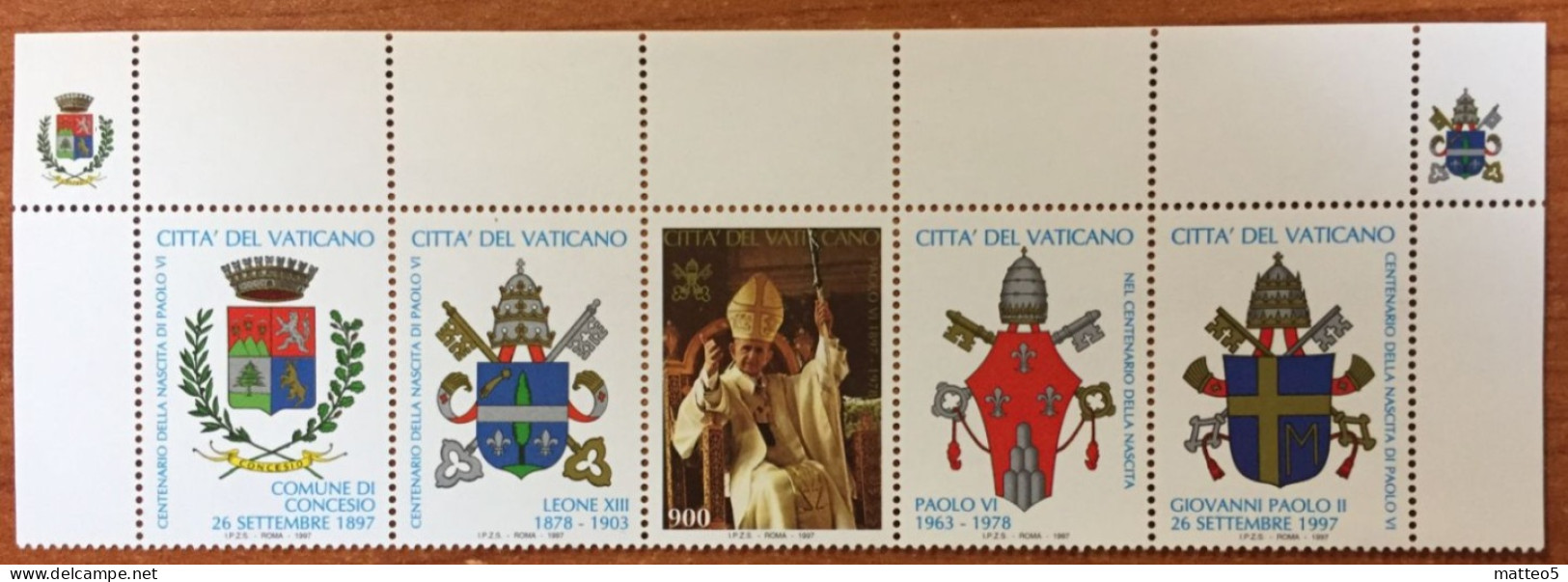 1997 - Vaticano - Centenario Nascita Di Paolo VI - Blocco Di Cinque - Nuovi - Nuovi