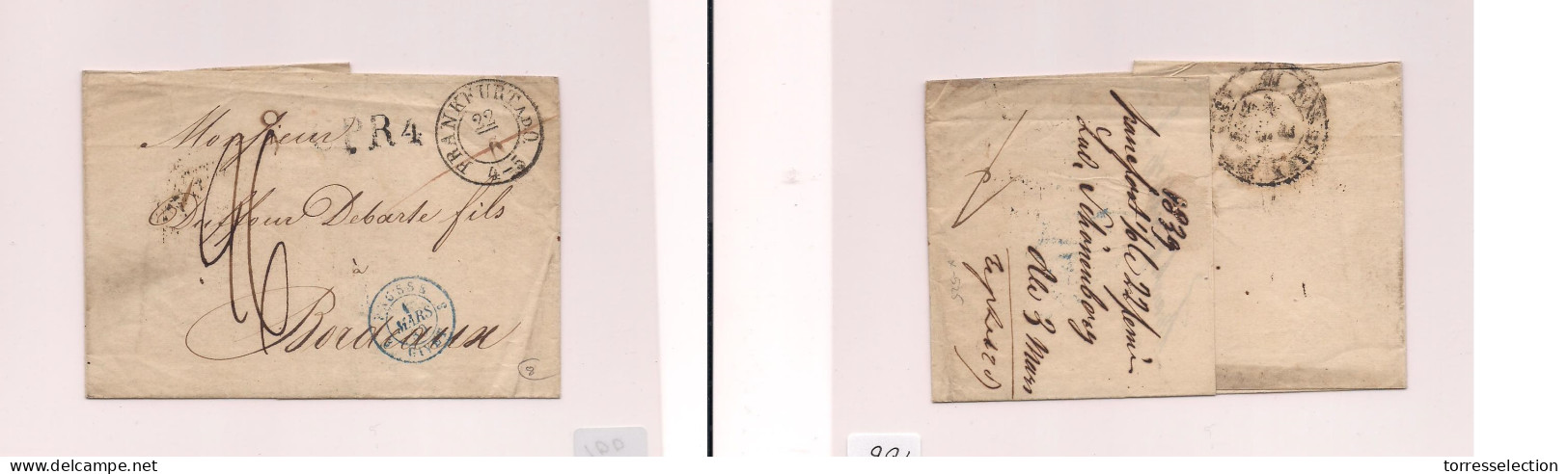 GERMANY. Germany - Cover -1839 Frankfurt To Bordeaux Stamless E Sevral Marks And Transits. Easy Deal. XSALE. - Autres & Non Classés