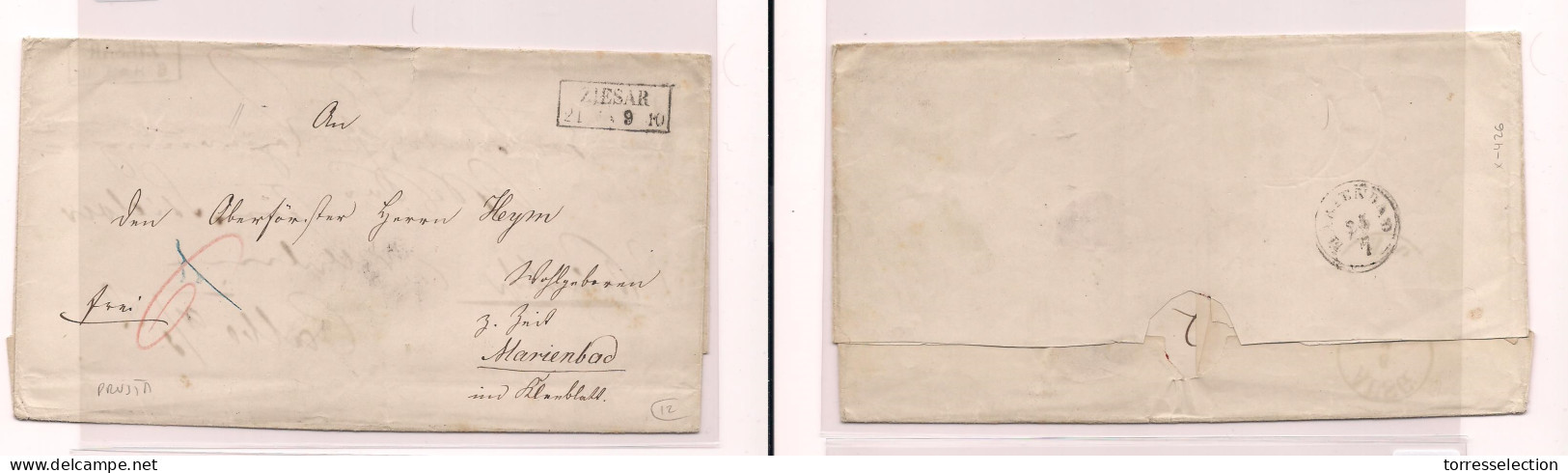 GERMANY. Germany - Cover - C. 1847 Prusia Ziesar To Marienbad E Pref, Doble Usage Inside Also Ziesar. Interest. Easy Dea - Other & Unclassified
