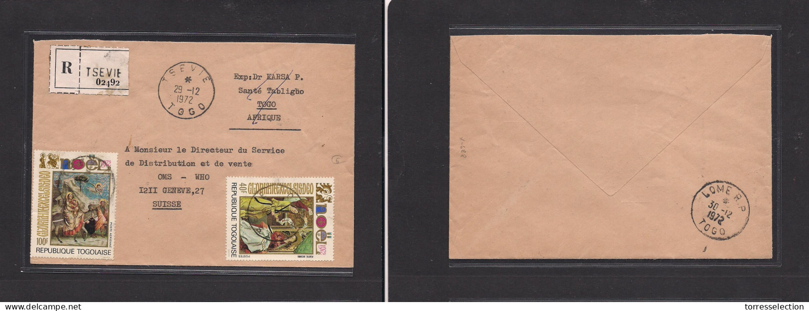 FRC - Togo. FRC Togo - Cover -- 1972 Tsevie To Switz Regist Mult Fkd Env Paintings Christmas. Easy Deal. XSALE. - Other & Unclassified