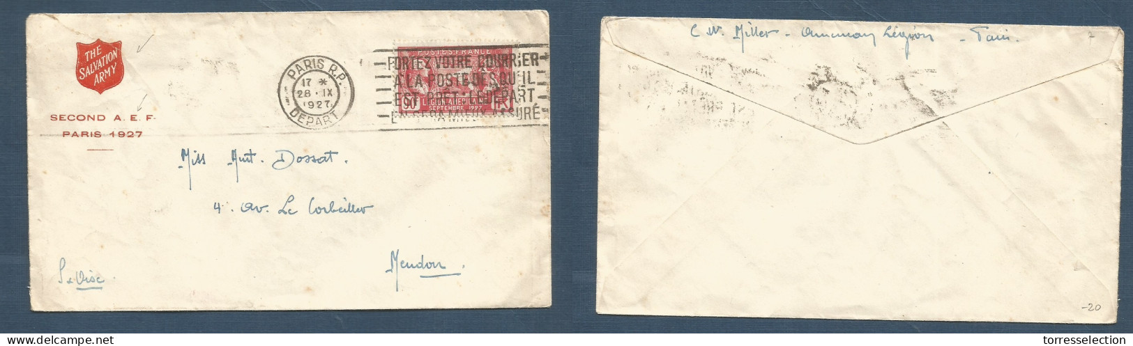 MILITARY MAIL. 1927 (28 Sept) USA, American Forces- Second AEF. Salvation Army Fkd Envelope. America Legion. Local Fkd U - Militaire Post (PM)