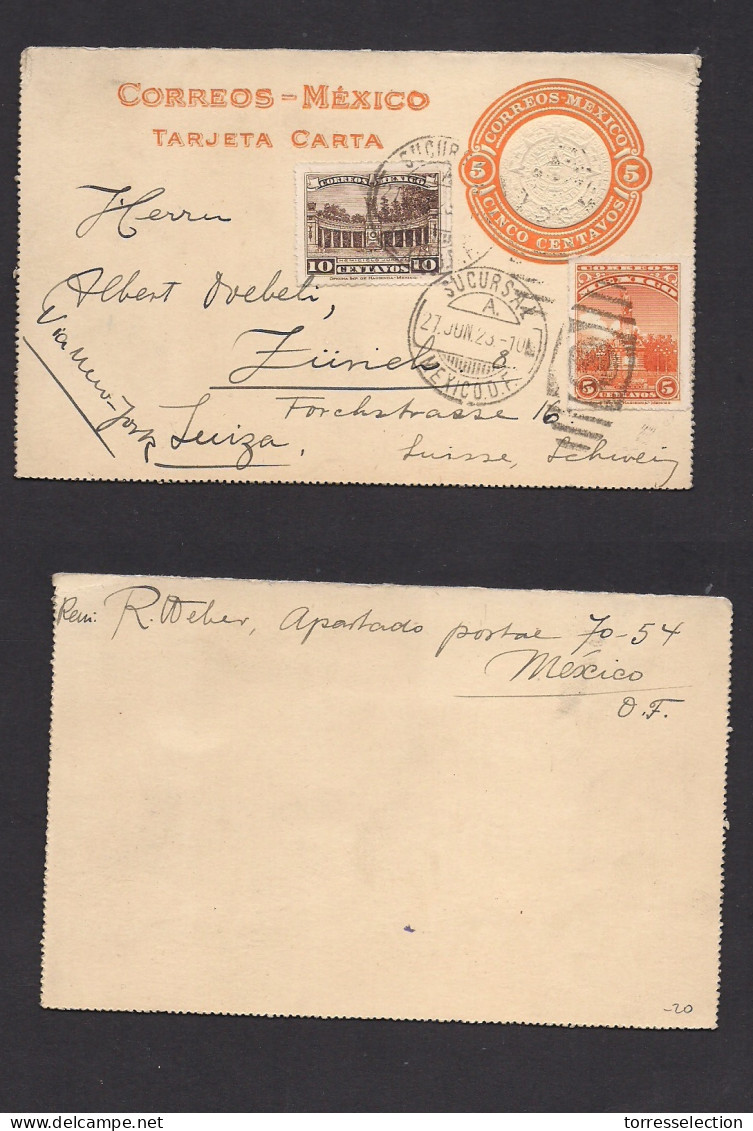 MEXICO - Stationery. 1923 (27 June) DF Snc A - Switzerland, Zurich. 5c Orange Stat Letter Sheet + 2 Adtls. Fine. XSALE. - México