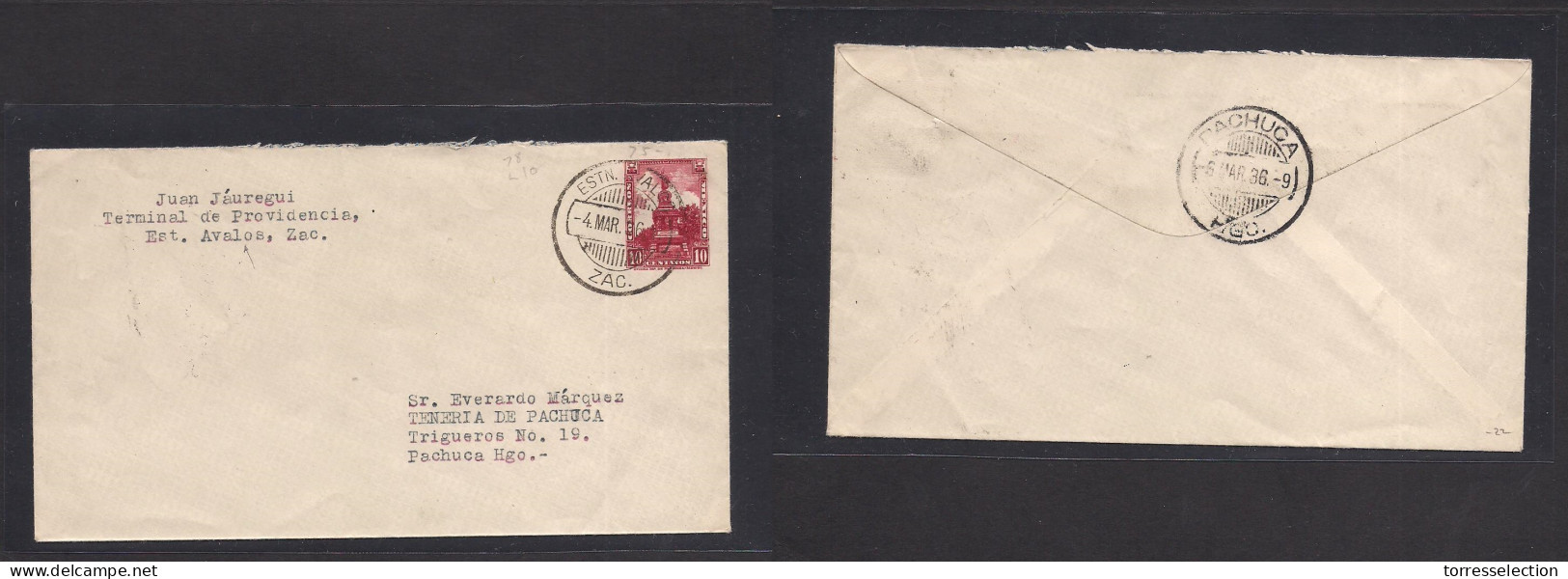MEXICO - Stationery. 1936 (4 March) Est. Avalos, Zac - Pachuca 10c Red Stat Env. Fine Used. XSALE. - Mexique