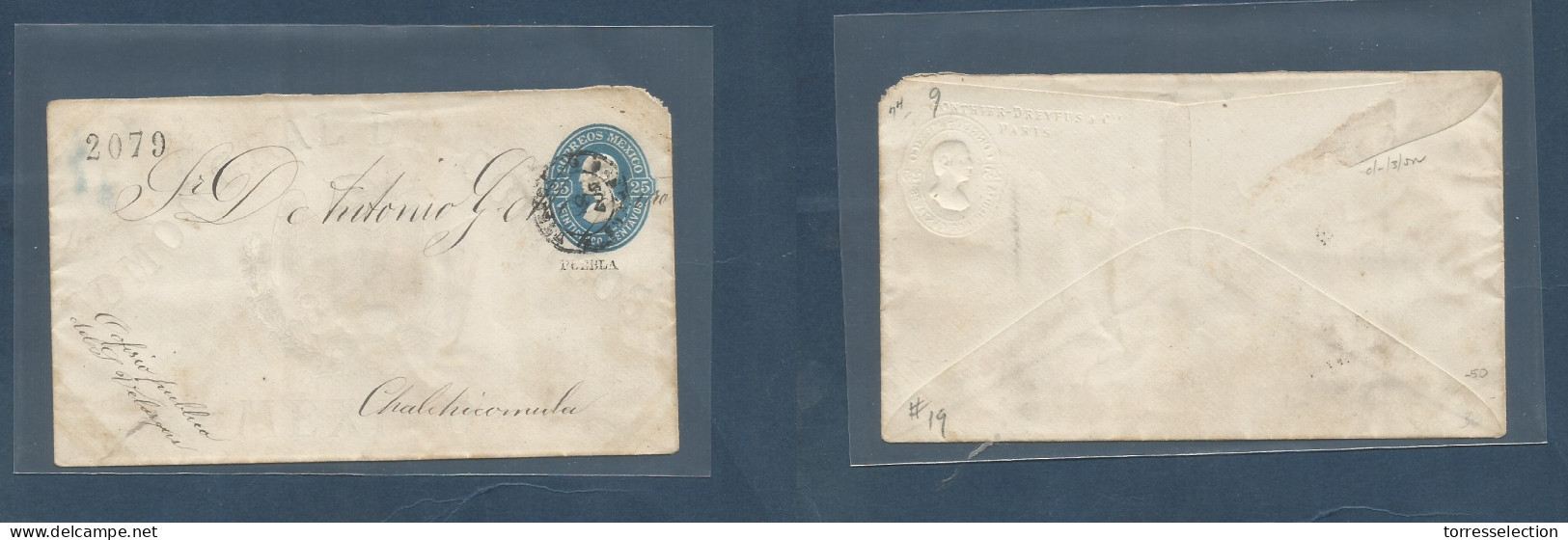 MEXICO - Stationery. 1879 (8 Nov) Puebla - Chalchicomula. 25c Blue Early Hidalgo, District Name, 2079, Cancelled Cds. Sc - México