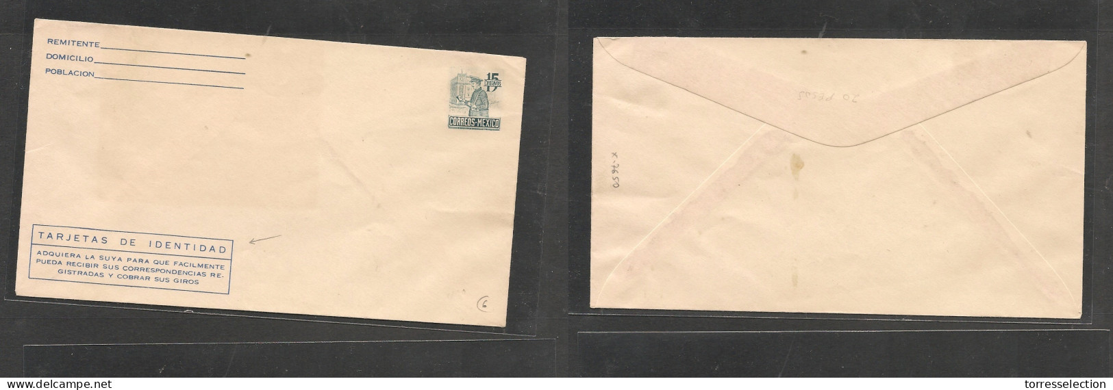 MEXICO. Mexico Cover - C,1940s Stat Env 15c Postman With Identidad Adv Cachet Rinted, Mint, Fine XSALE. - Mexico