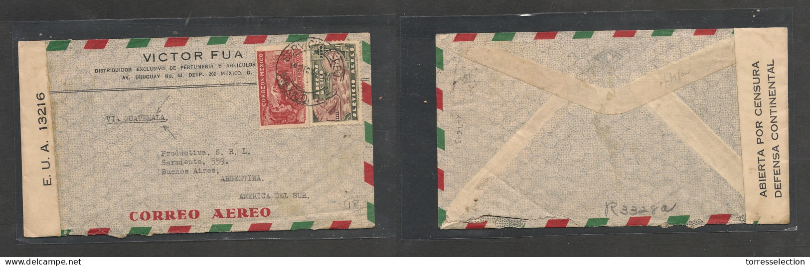 MEXICO. Mexico Cover - 1942 WW2 DF To Argentina Air Censored Mult Fkd Env Via Guatemala Chinese Business, Few Left After - Mexiko
